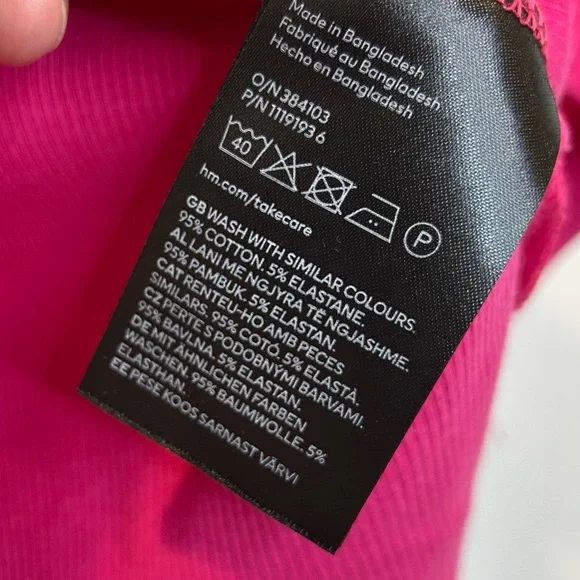 H&M Ribbed Stretch Short Sleeve Tee Hot Pink - Picture 5 of 6